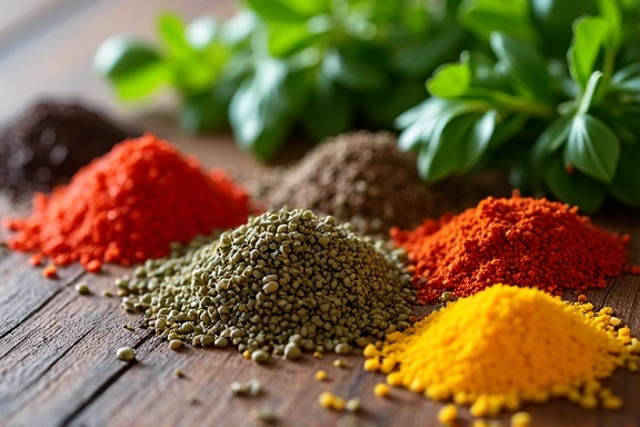 Imagen de especias y hierbas frescas en una cocina