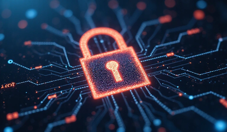 Ilustración de un candado digital simbolizando la seguridad de los datos y la privacidad.